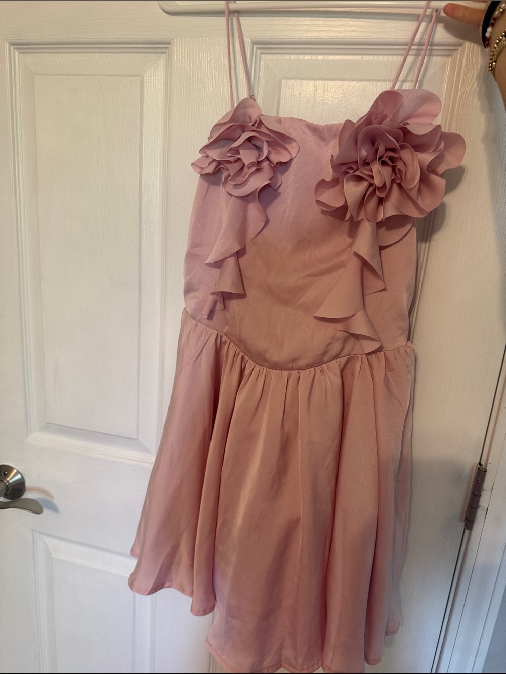 Selfie Leslie Blush Pink Floral-Appliqué Spaghetti Strap Mini Dress